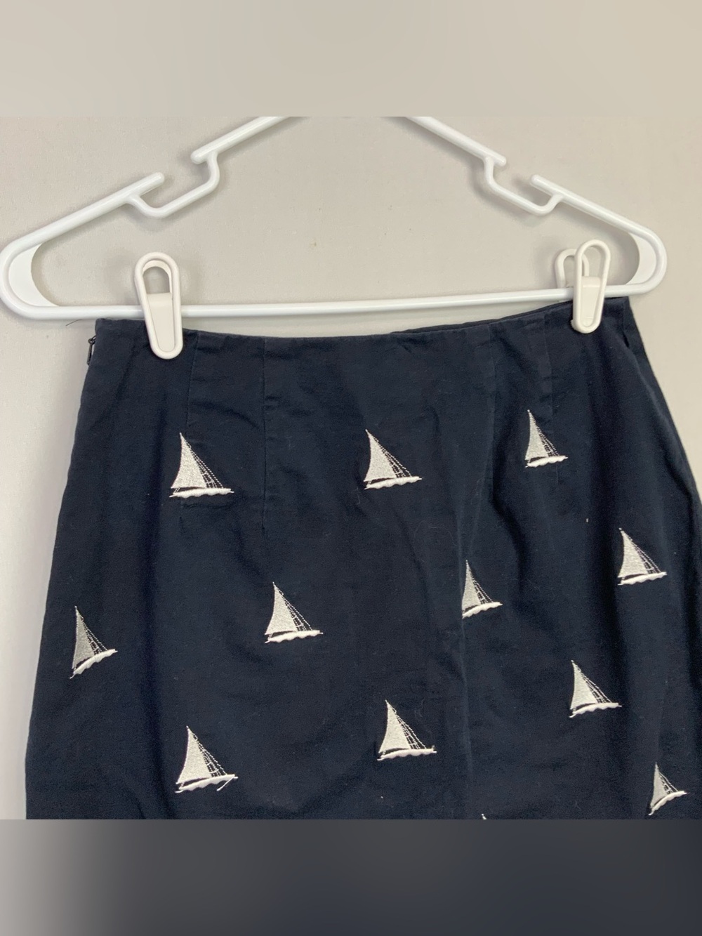 VTG Talbots Petites Sz 6P Navy Blue Sailboat Embroidered Summer Skirt Cotton - Picture 2 of 7